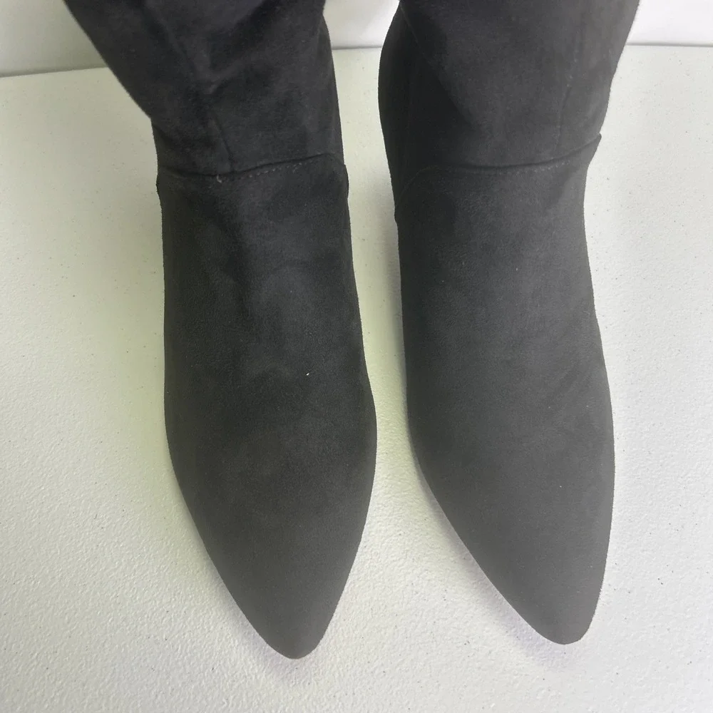 Coutgo Black Suede Knee High Boots Size 8.5 NIB Pointed Toe Kitten‎ Heel